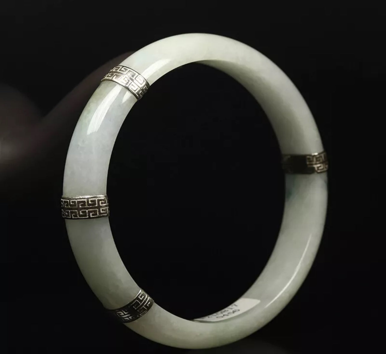 VINTAGE XL Jadeite Certified Jade Bangle Sterling Silver Clips Size 64mm Unique Jade Piece! L456 - JazzyJewelbyAmina 