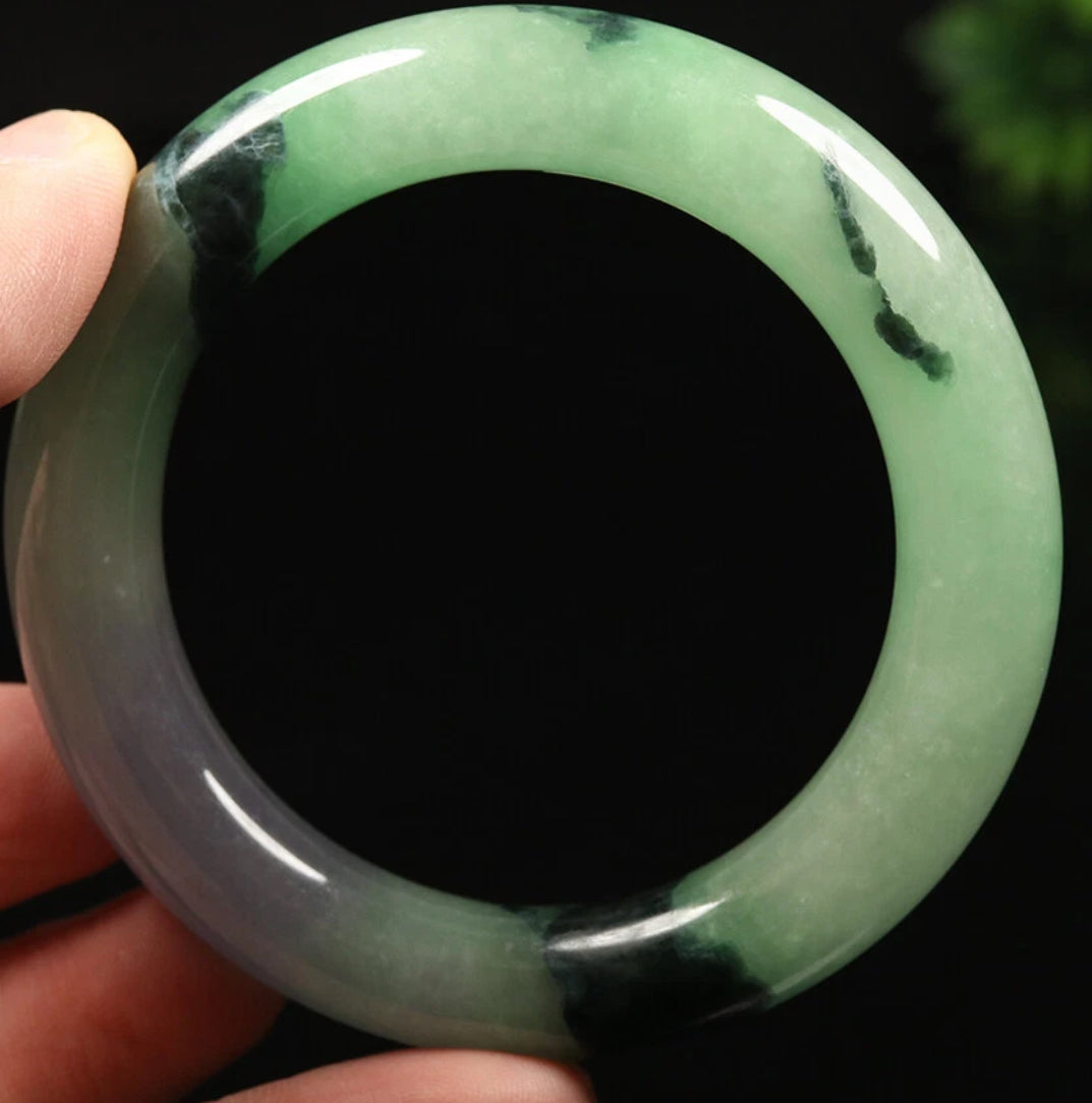 VINTAGE Small Jadeite Green/Black and Hint of Lavender Size 55 mm Round Princess Cut A679 - JazzyJewelbyAmina 
