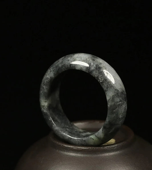 VINTAGE Jadeite Black Jade Ring Certified Size 9 US G239 - JazzyJewelbyAmina 
