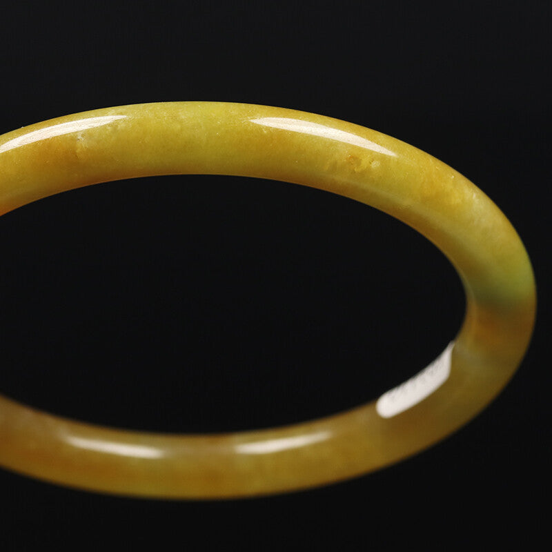 VINTAGE Large Jadeite Brown/Yellow Jade Bangle - Round Princess Cut Size 62mm J410