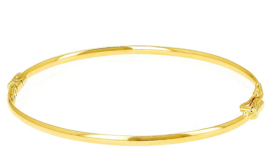 VINTAGE Italian 14k Yellow Gold Hollow Tube Plain Oval Hinged Bangle Bracelet 7" 2mm U723 - JazzyJewelbyAmina 