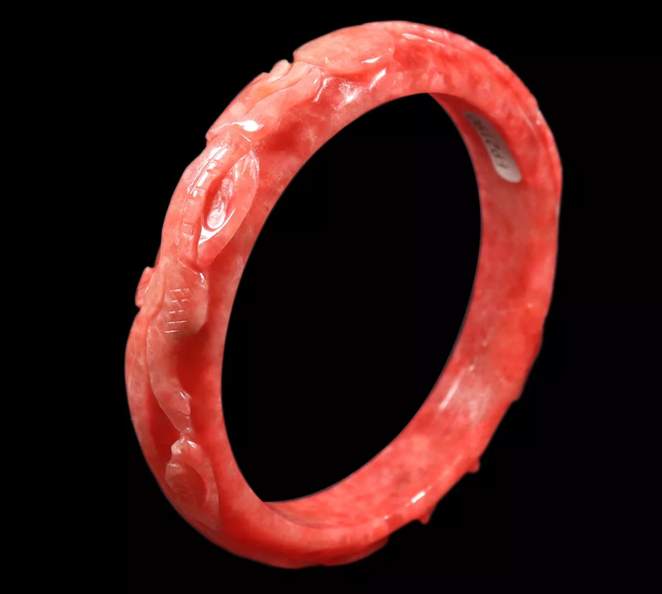 VINTAGE Large Jadeite Red Jade Bangle Hand Carved Dragon Phoenix Size 62mm D433 - JazzyJewelbyAmina 