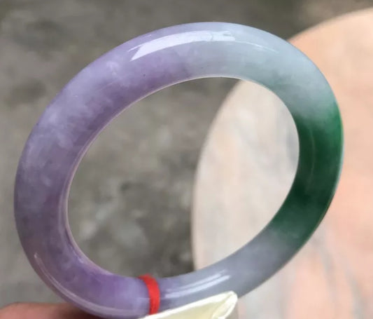VINTAGE Large Jadeite Green/Lavender/White Jade Bangle Size 60mm Round Princess Cut D992 - JazzyJewelbyAmina 