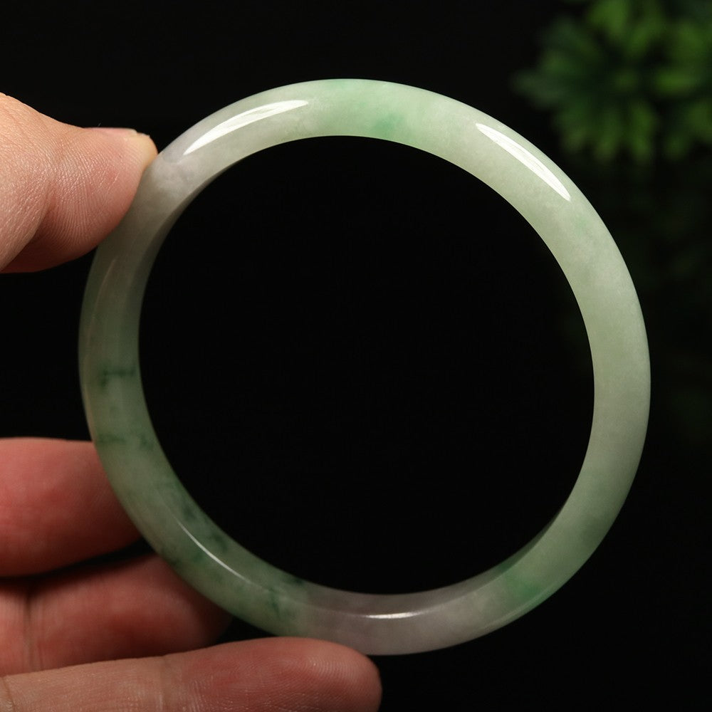 VINTAGE Lathe Jadeite Green Jade Bangle Size 59mm. Hint of Lavender! A811 - JazzyJewelbyAmina 