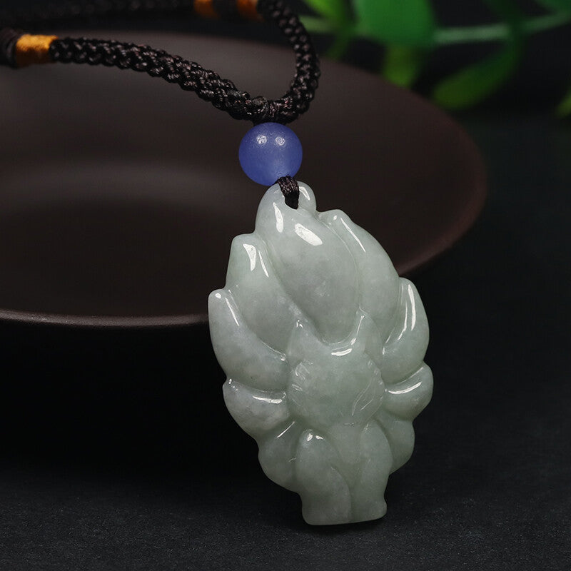 Jade 9-tail Fox Pendant Handcarved Certified U449