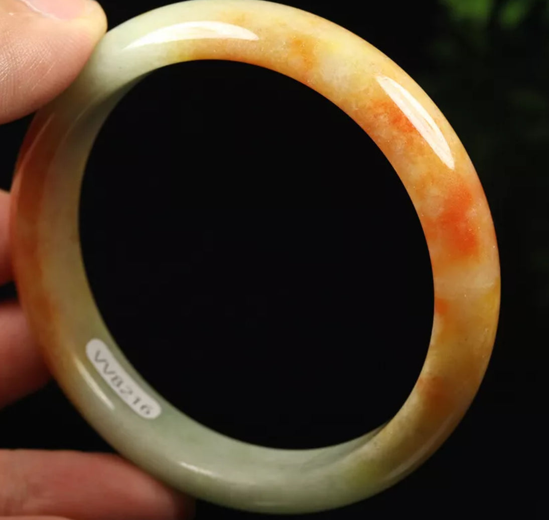 VINTAGE Large Jadeite Green/Orange Jade Bangle Size 60mm