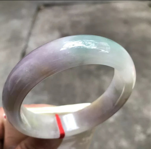 VINTAGE Large Jadeite Green/Lavender Jade Bangle Size 63mm Chunky Square Cut Hint of Yellow! O151 - JazzyJewelbyAmina 