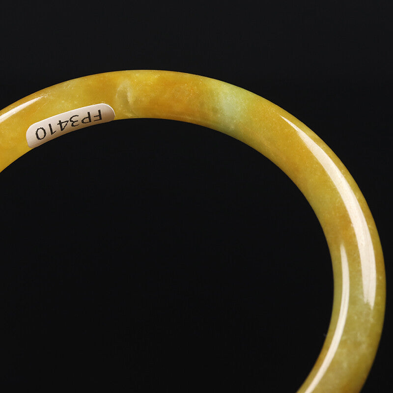 VINTAGE Large Jadeite Brown/Yellow Jade Bangle - Round Princess Cut Size 62mm J410