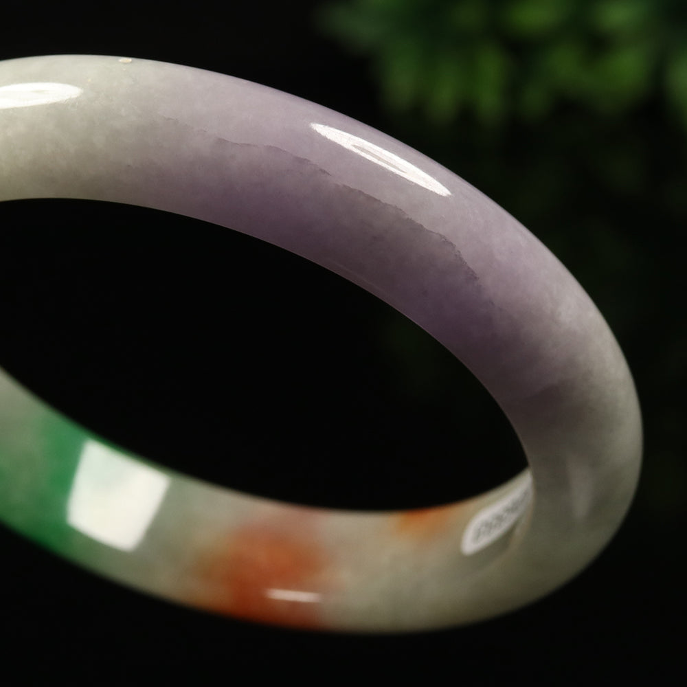 VINTAGE Large Jadeite Green/Brown/Lavender Jade Bangle-Unique Multi-Color Jade F829 - JazzyJewelbyAmina 