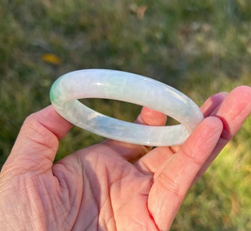 VINTAGE GIA Certified Green/Lavender Jade Bangle Size 56 mm J453 - JazzyJewelbyAmina 