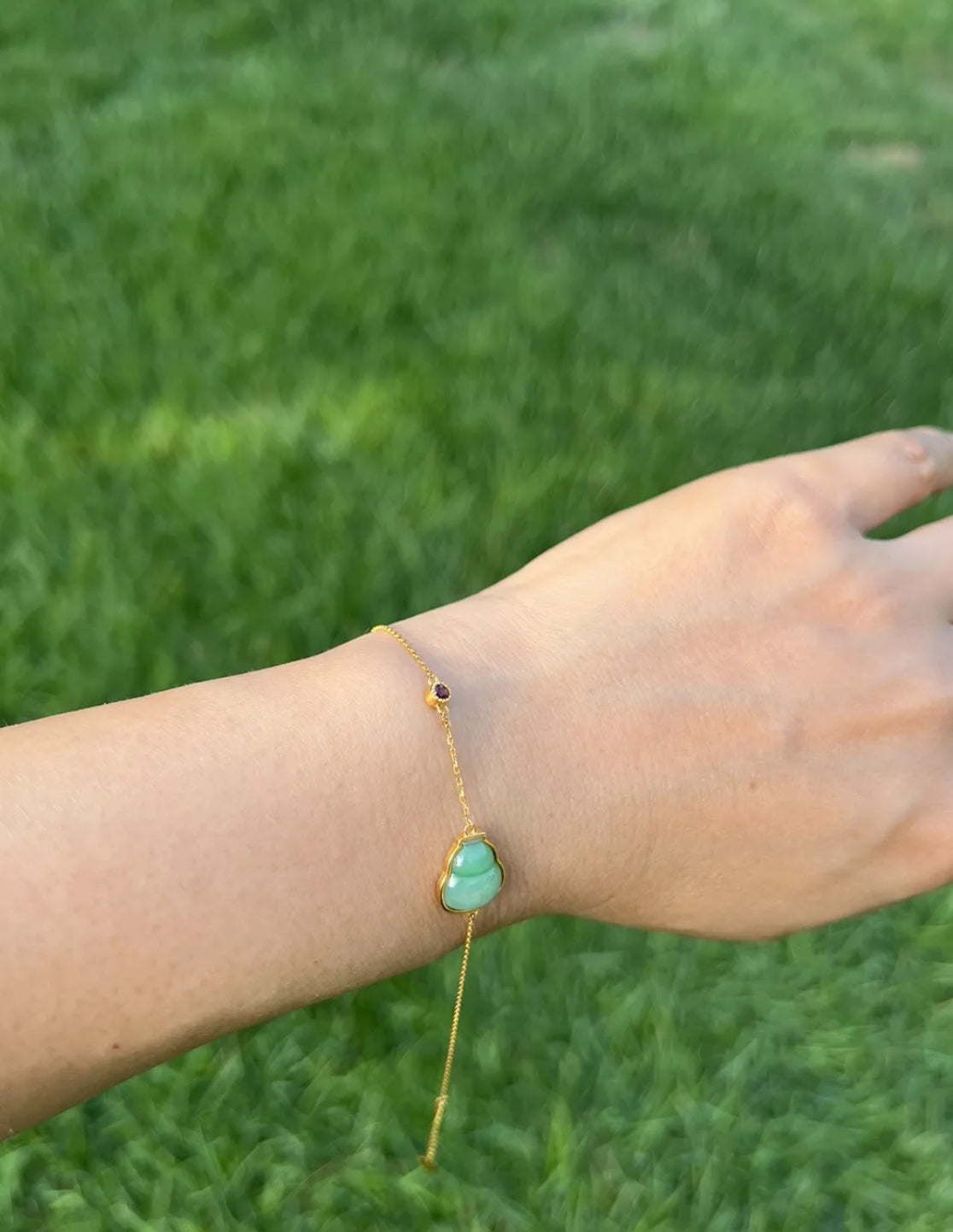 Jade Gourd Bracelet - 18K Solid Gold GIA Certified Grade A Jade - Gourd Jade Brings Prosperity & Fortune - JazzyJewelbyAmina 