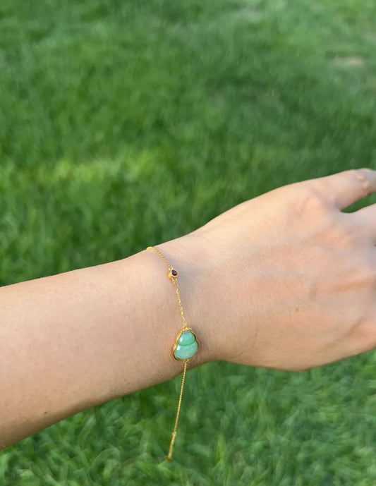 Jade Gourd Bracelet - 18K Solid Gold GIA Certified Grade A Jade - Gourd Jade Brings Prosperity & Fortune - JazzyJewelbyAmina 