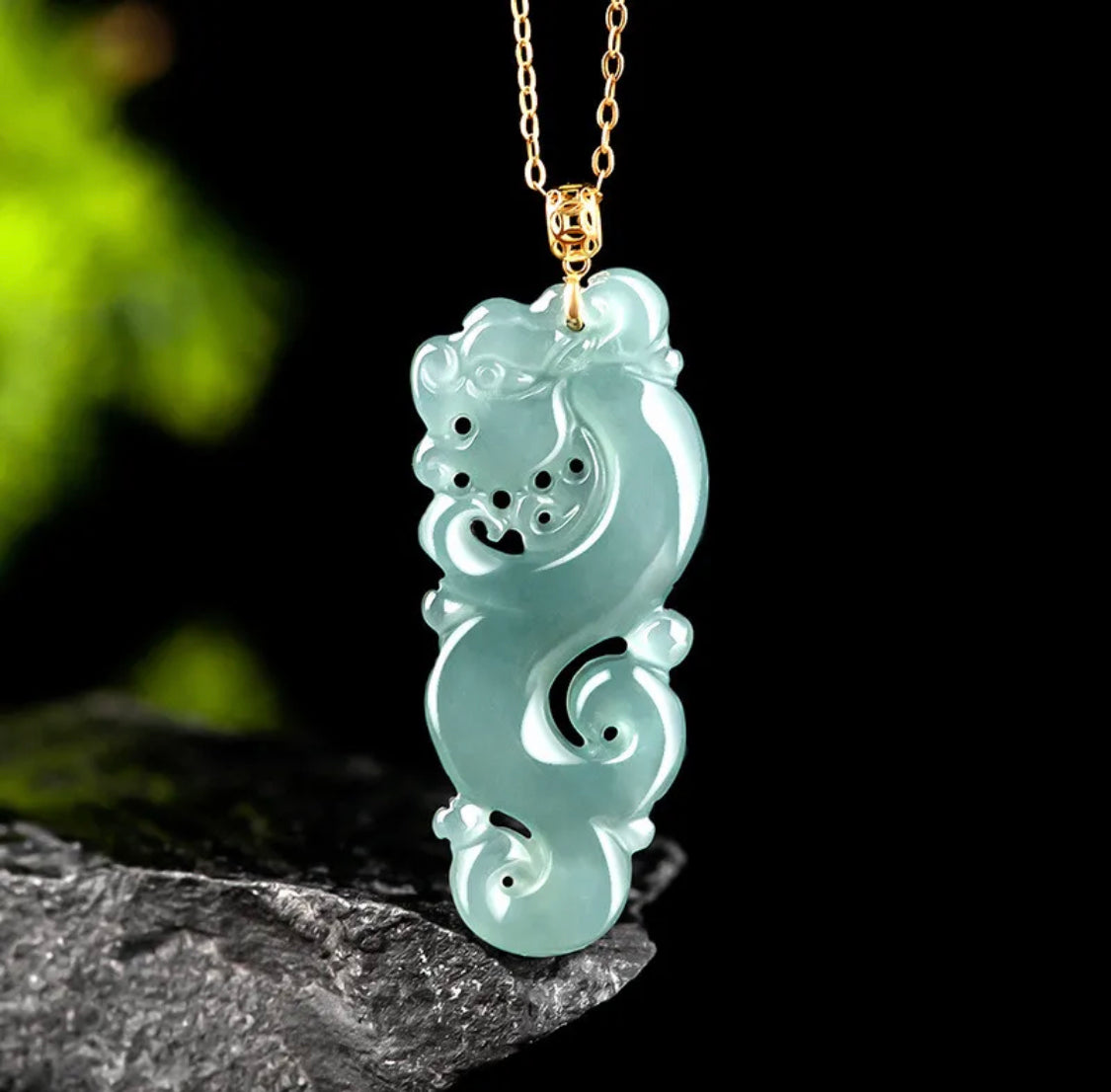 Jadeite Green Jade Pendant Certified Jade - Chinese Lunar Year of the Dragon - JazzyJewelbyAmina 