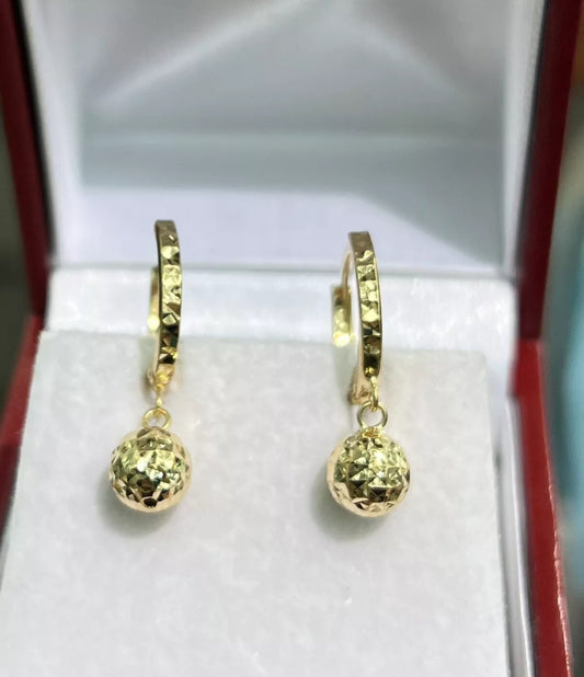VINTAGE 18K Solid Gold Ball Dangle Earrings W/ Hook Closure - JazzyJewelbyAmina 