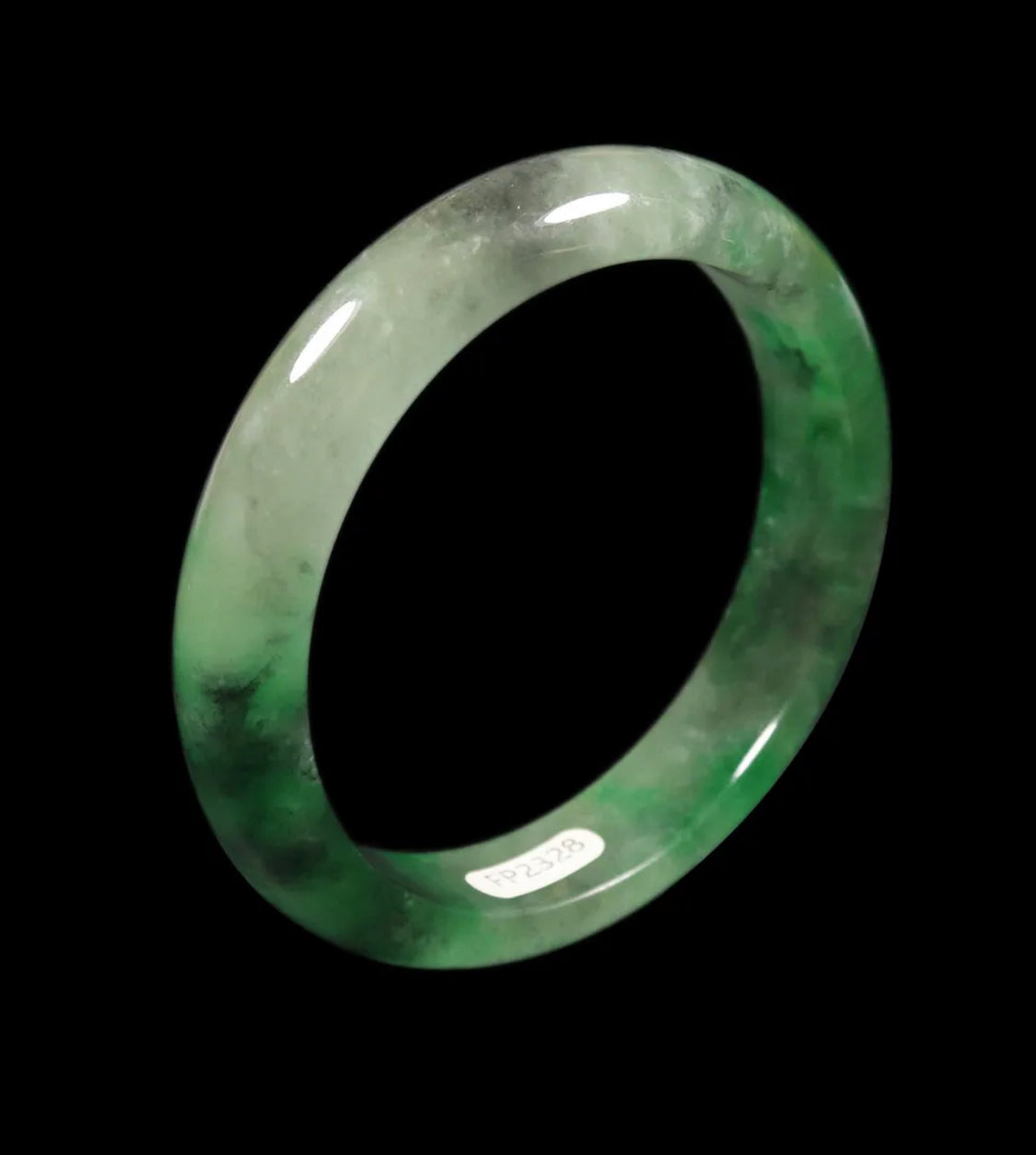 VINTAGE Medium Jadeite Green/White/Black Jade Size 58.5mm F709 - JazzyJewelbyAmina 