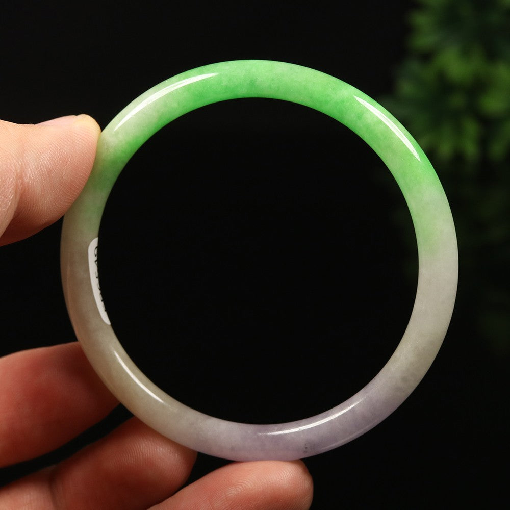VINTAGE XS Jadeite Green/Lavender Jade Bangle Size 54 mm Round Princess Cut D151 - JazzyJewelbyAmina 