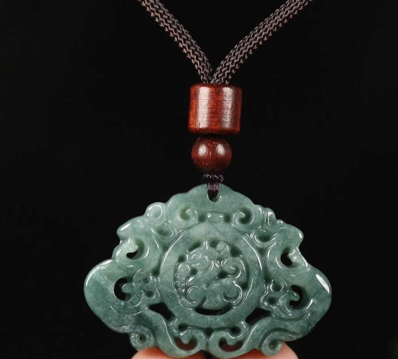 VINTAGE Certified Grade A Green 100% Natural Jadeite Jade Pendant Dragon Phoenix F915 - JazzyJewelbyAmina 