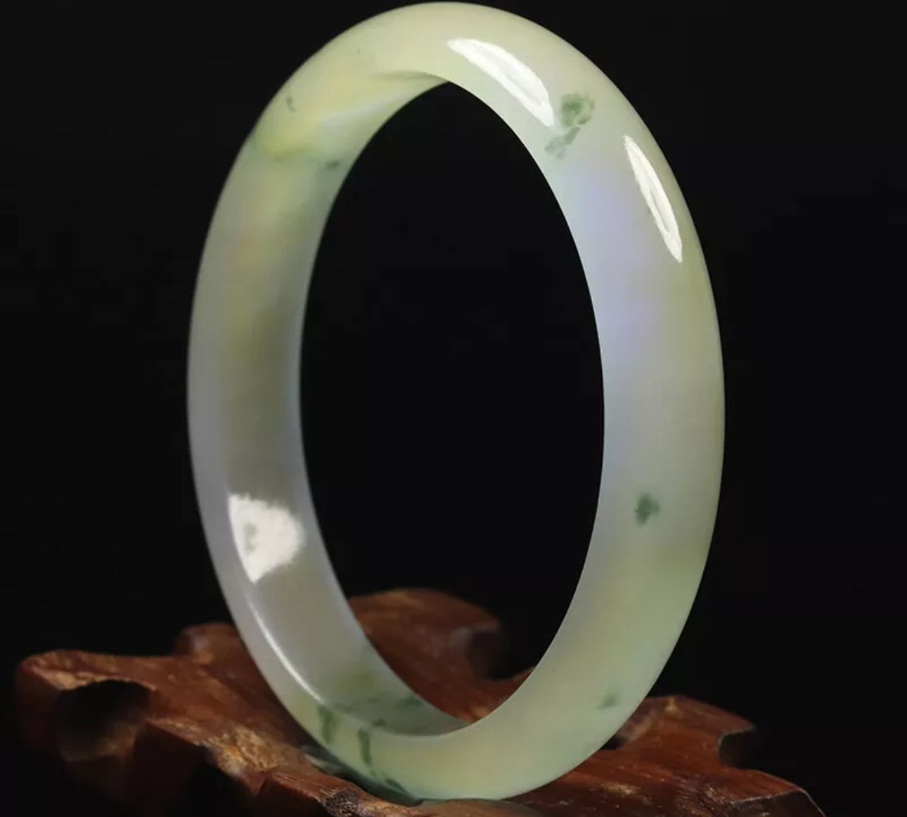VINTAGE Medium Jadeite Green Jade Bangle from Burma - Size 58mm Icy Flower Green Jade! M197 - JazzyJewelbyAmina 