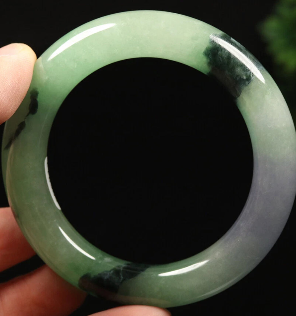 VINTAGE Small Jadeite Green/Black and Hint of Lavender Size 55 mm Round Princess Cut A679 - JazzyJewelbyAmina 