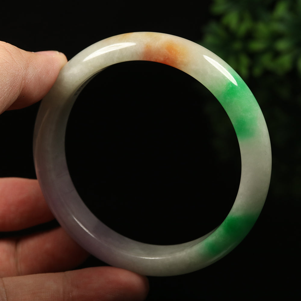 VINTAGE Large Jadeite Green/Brown/Lavender Jade Bangle-Unique Multi-Color Jade F829 - JazzyJewelbyAmina 