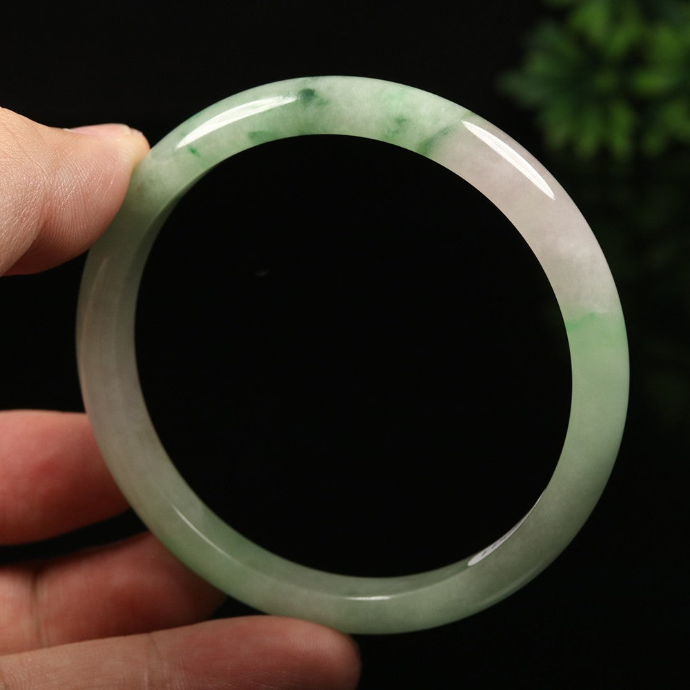 VINTAGE Lathe Jadeite Green Jade Bangle Size 59mm. Hint of Lavender! A811 - JazzyJewelbyAmina 