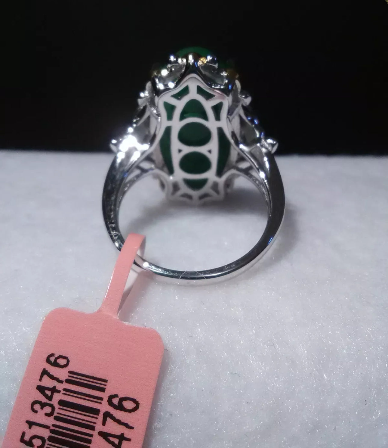 VINTAGE Jadeite Green Jade Ring Yellow Gold Vermeil Over Sterling Silver Size 5 TGW 12.65 ct - JazzyJewelbyAmina 