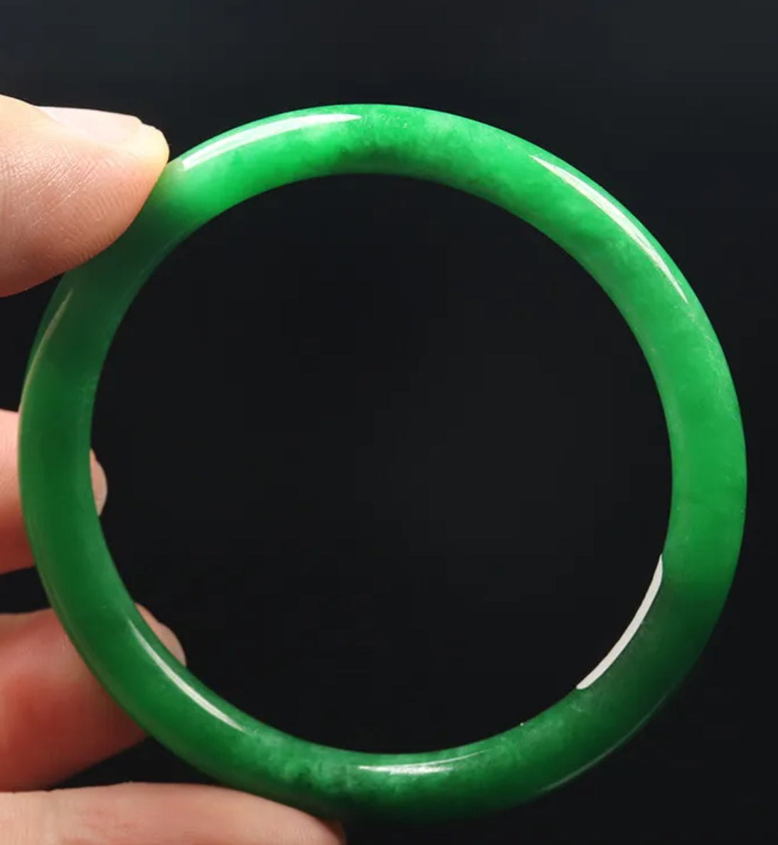 VINTAGE XS Jadeite Green Jade Bangle Round Princess Thin Cut Size 54mm A923 - JazzyJewelbyAmina 