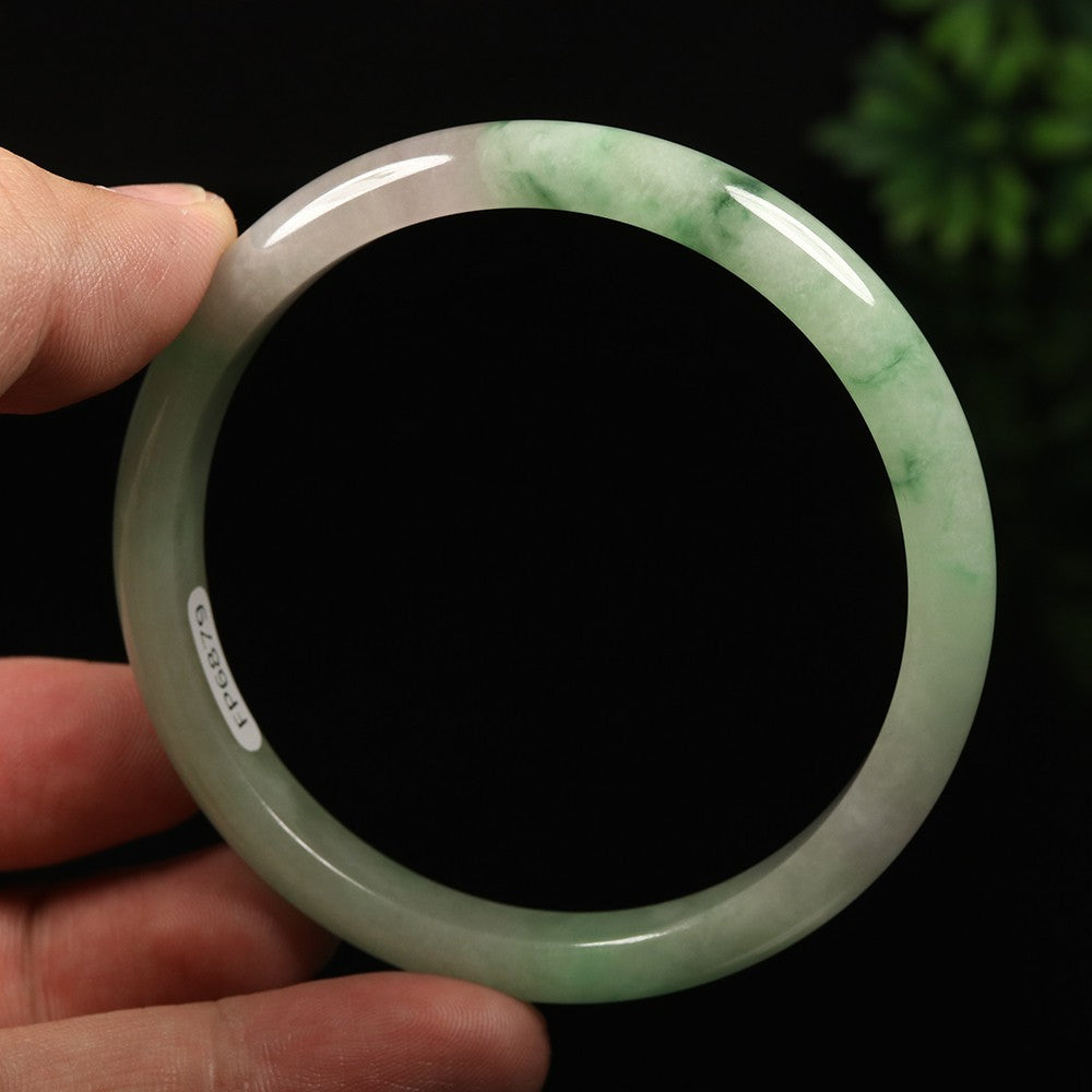 VINTAGE Lathe Jadeite Green Jade Bangle Size 59mm. Hint of Lavender! A811 - JazzyJewelbyAmina 