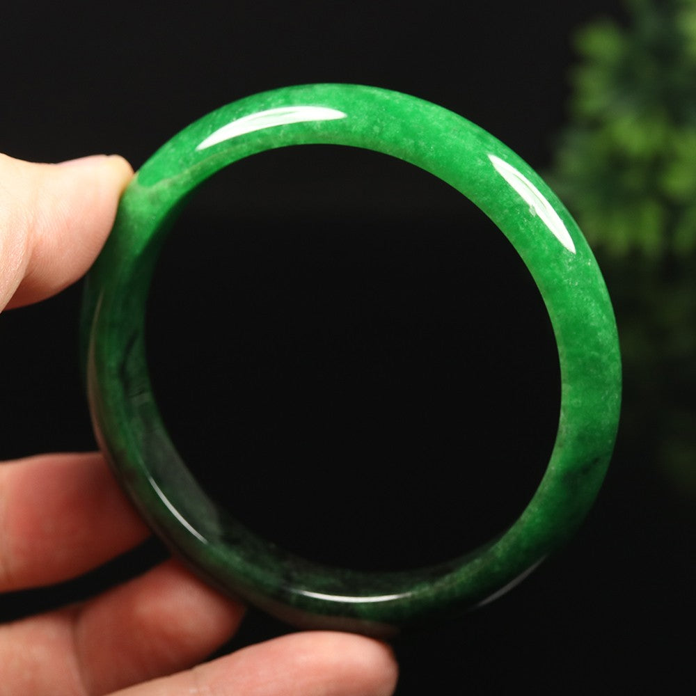 VINTAGE Large Jadeite Green Black/Jade Bangle Size 63 MM Authentic Black Jade G773 - JazzyJewelbyAmina 