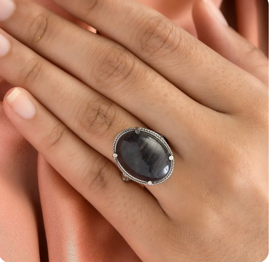 Stainless Steel Natural Blue Aventurine Solitaire Ring Jewelry Size 7 Ct 13.7 - JazzyJewelbyAmina 