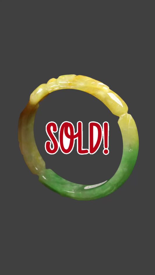 VINTAGE Large Jadeite Brown/Emerald Green Handcarved Dragon Phoenix Size 60mm J955