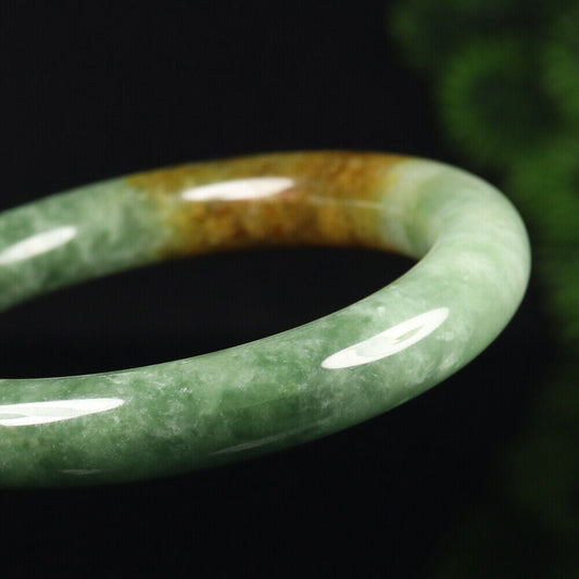 VINTAGE Medium Jadeite Green/Yellow/Brown Jade Bangle Size 57mm F931 - JazzyJewelbyAmina 