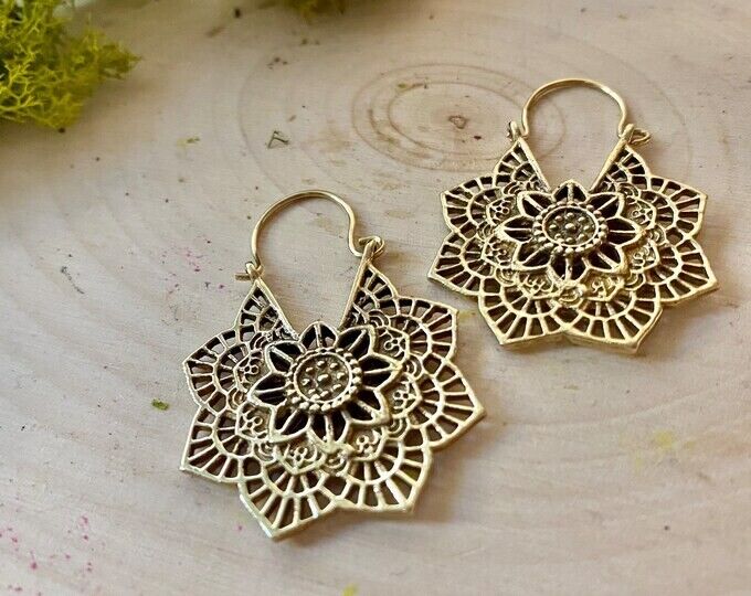 Handmade Gold Brass Earrings - BOHO Style Moroccan Mandala Design - JazzyJewelbyAmina 