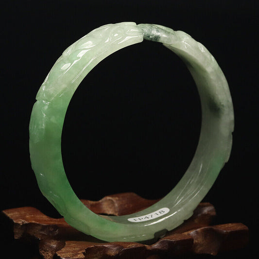 VINTAGE Large Jadeite Green/White Hand-Carved Dragon Ruyi Jade Bangle - Year of the Wood Dragon!M489 - JazzyJewelbyAmina 
