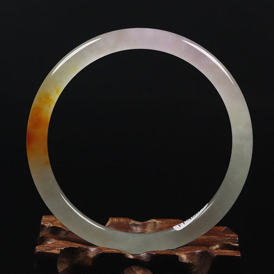 VINTAGE XL Jadeite Green/Rust/Lavender Jade Bangle Size 64mm Round Princess Thin Cut M831 - JazzyJewelbyAmina 