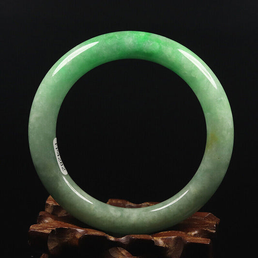 VINTAGE Medium Jadeite Green Jade Bangle Size 59mm Round Princess Chunky Cut - Hint of Yellow!M617 - JazzyJewelbyAmina 