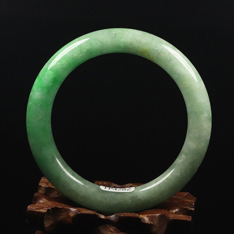 VINTAGE Medium Jadeite Green Jade Bangle Size 59mm Round Princess Chunky Cut - Hint of Yellow!M617 - JazzyJewelbyAmina 
