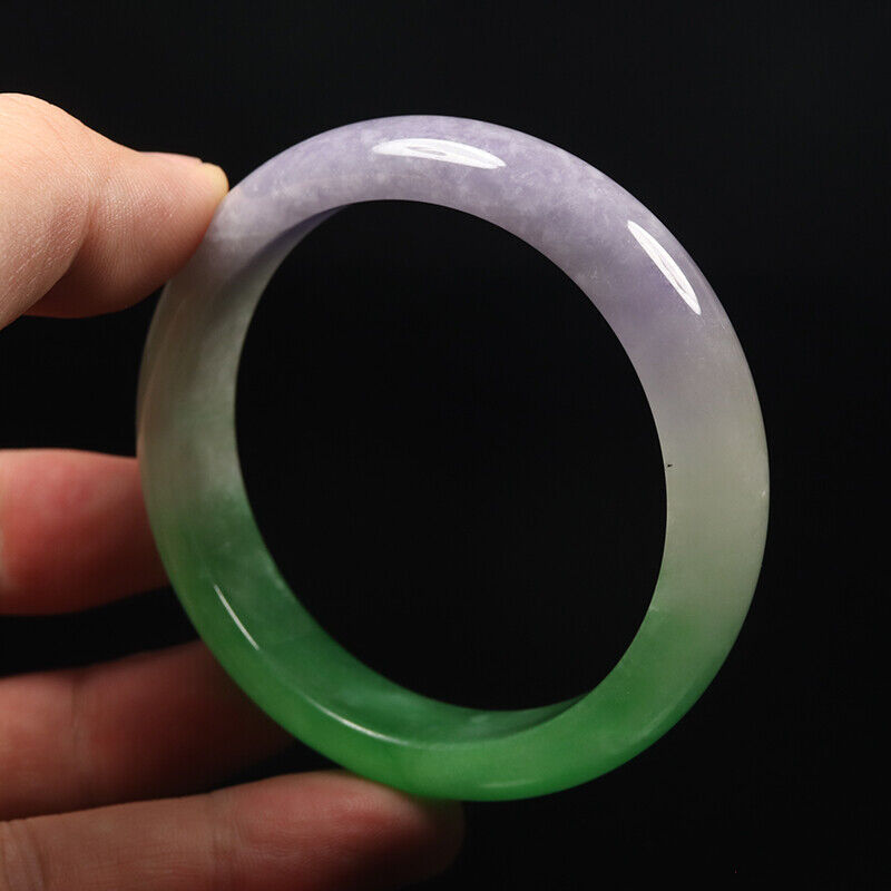 VINTAGE Medium Jadeite Green/White/Lavender Jade Bangle Size 59mm A91 - JazzyJewelbyAmina 