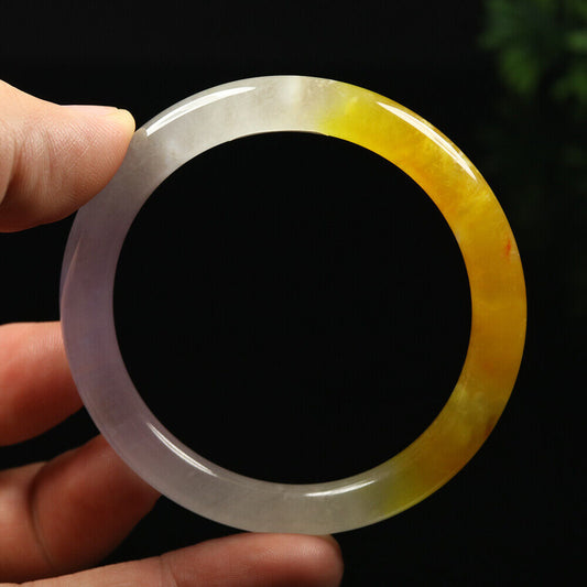 VINTAGE XS Jadeite Icy Green/Yellow/Lavender Jade Bangle Round Princess Thin Cut - Size 54mm Y460 - JazzyJewelbyAmina 