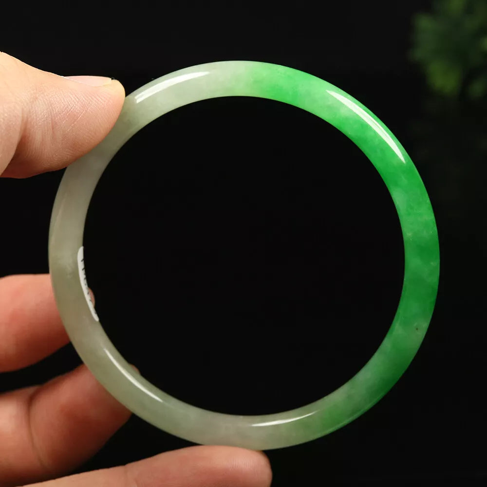 VINTAGE Large Jadeite Green/White Jade Bangle Size 62mm - Round Princess Thin Cut U475 - JazzyJewelbyAmina 