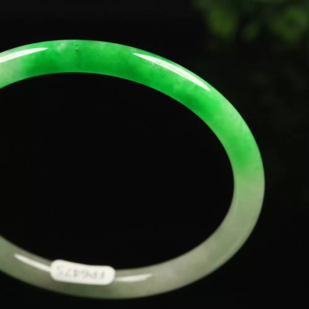 VINTAGE Large Jadeite Green/White Jade Bangle Size 62mm - Round Princess Thin Cut U475 - JazzyJewelbyAmina 