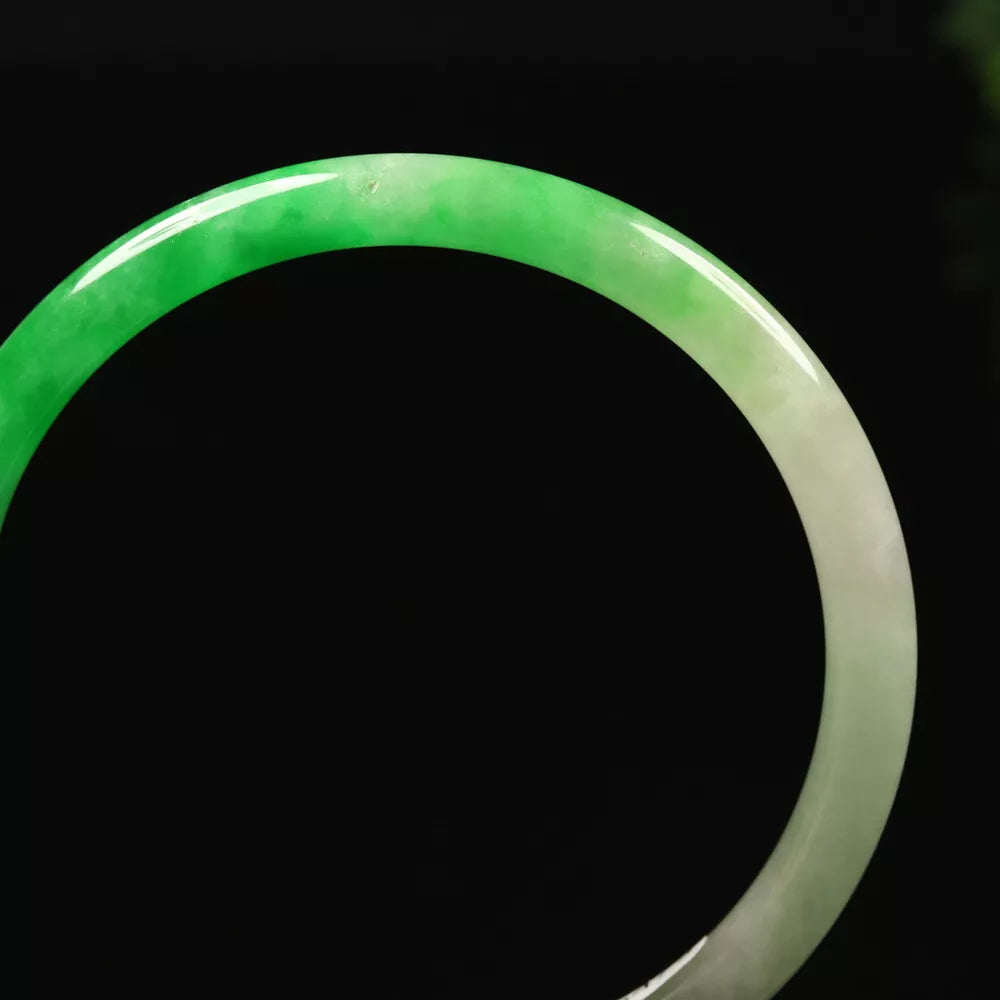 VINTAGE Large Jadeite Green/White Jade Bangle Size 62mm - Round Princess Thin Cut U475 - JazzyJewelbyAmina 