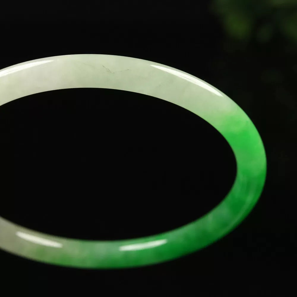 VINTAGE Large Jadeite Green/White Jade Bangle Size 62mm - Round Princess Thin Cut U475 - JazzyJewelbyAmina 