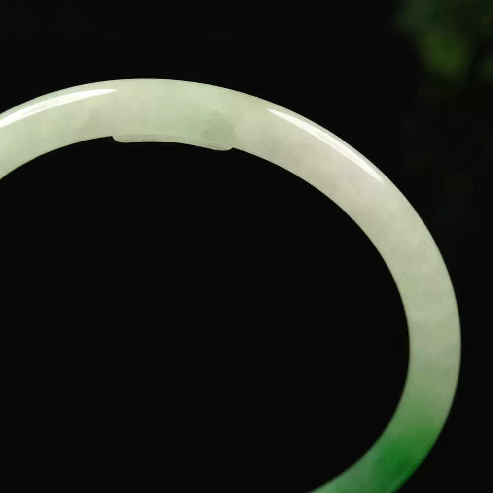 VINTAGE Large Jadeite Green/White Jade Bangle Size 62mm - Round Princess Thin Cut U475 - JazzyJewelbyAmina 