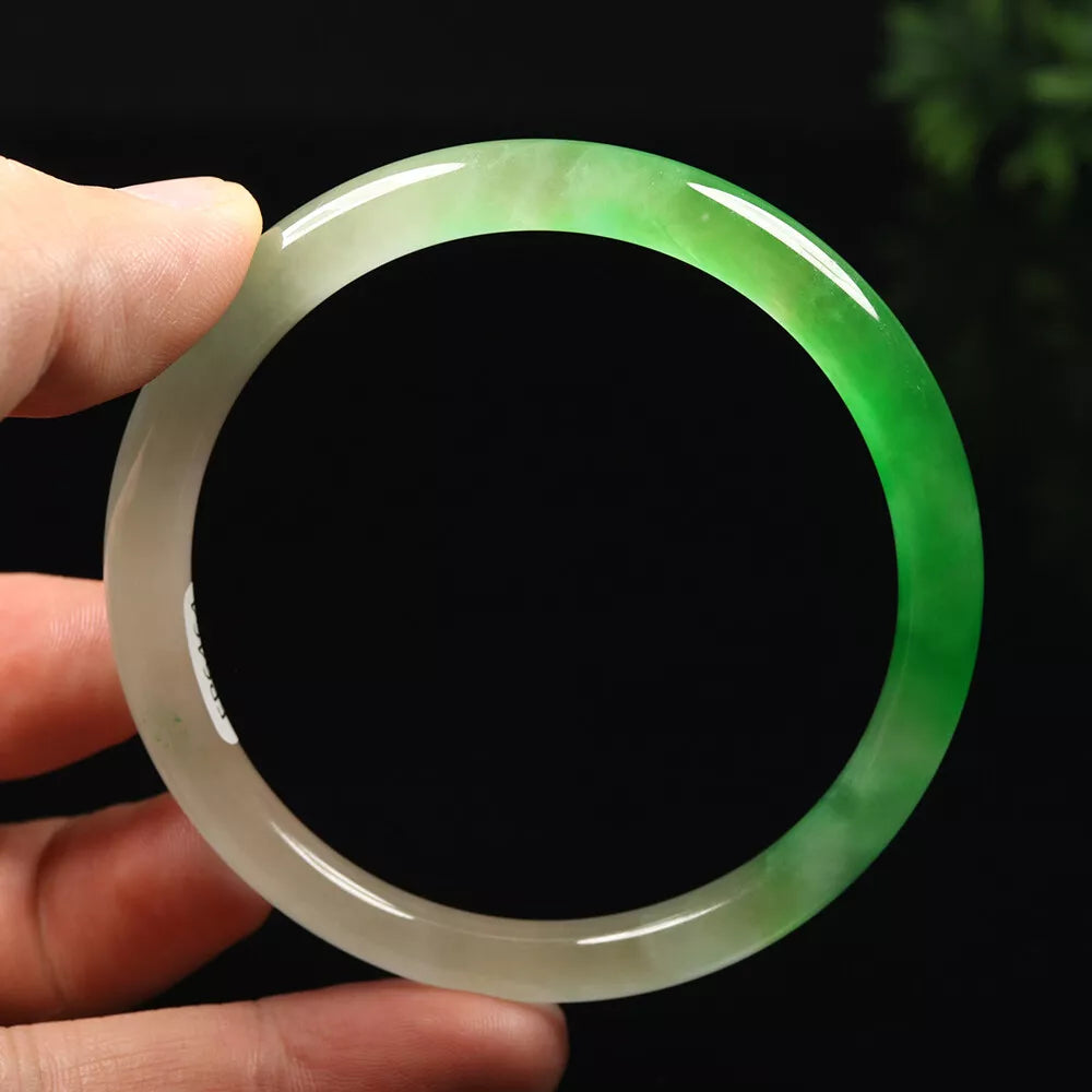 VINTAGE Large Jadeite Green/White Jade Bangle Size 62mm - Round Princess Cut U464 - JazzyJewelbyAmina 