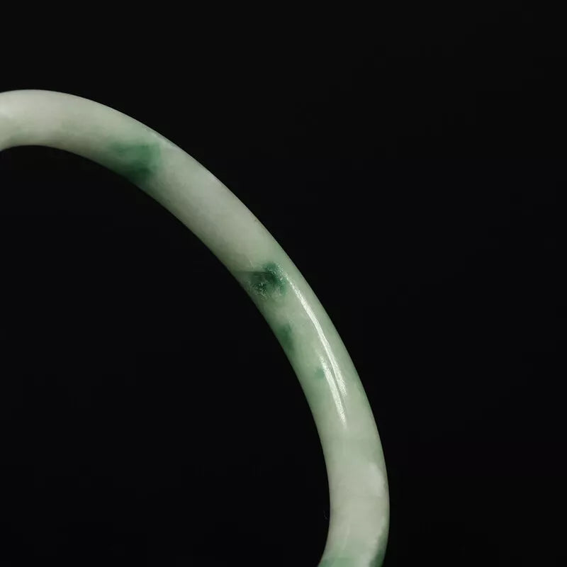 VINTAGE Medium Jadeite Green/White Jade Bangle Size 59Round Princess Thin Cut U009 - JazzyJewelbyAmina 