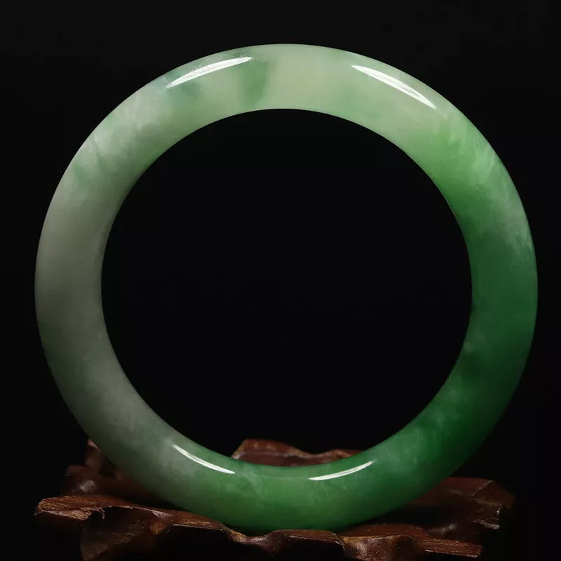 VINTAGE Medium Jadeite Green Jade Bangle Size 58mm Round Princess Chunky Cut U773 - JazzyJewelbyAmina 