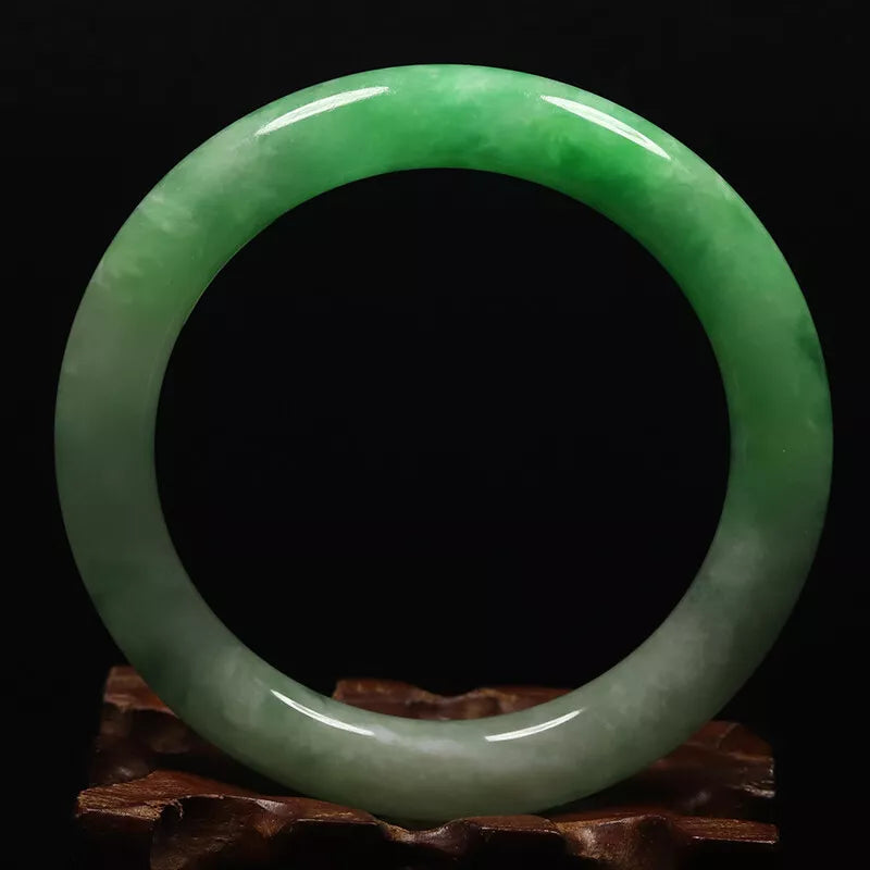 VINTAGE Medium Jadeite Green Jade Bangle Size 58mm Round Princess Chunky Cut U773 - JazzyJewelbyAmina 