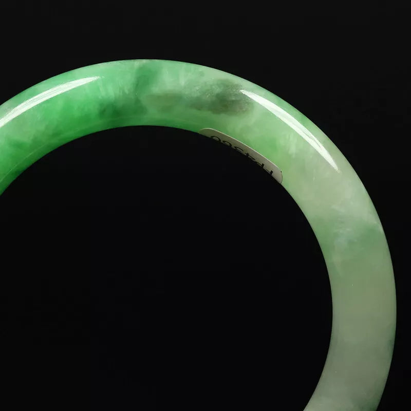 VINTAGE Medium Jadeite Green Jade Bangle Size 58mm Round Princess Chunky Cut U773 - JazzyJewelbyAmina 