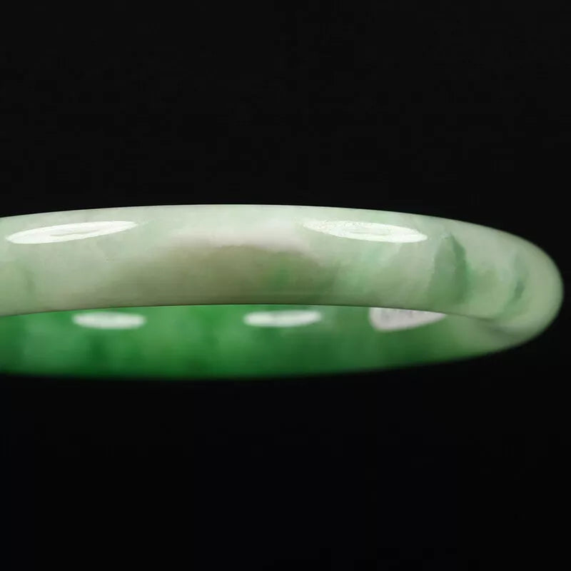 VINTAGE Medium Jadeite Green Jade Bangle Size 58mm Round Princess Chunky Cut U773 - JazzyJewelbyAmina 